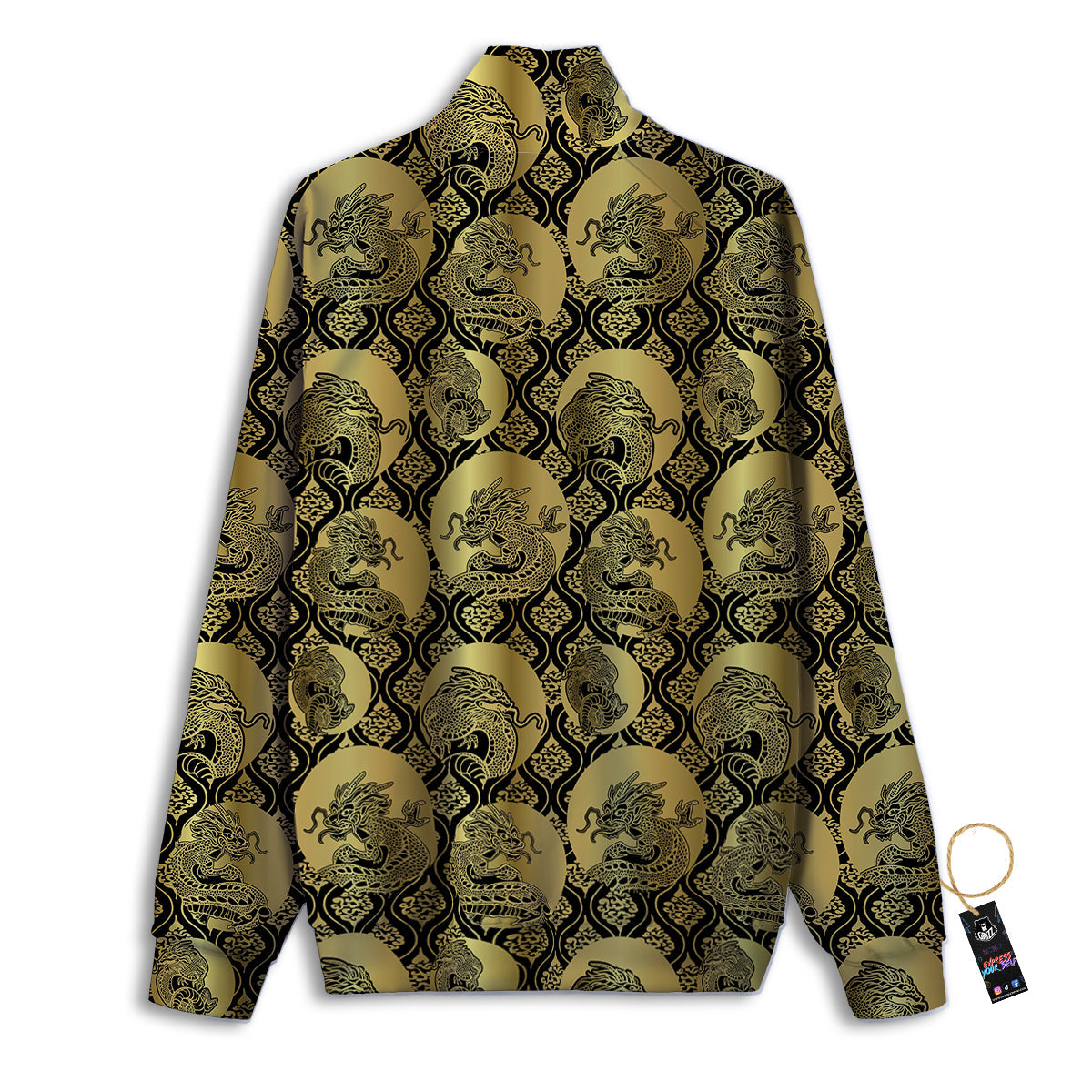 Dragon Gold And Black Print Pattern Track Jacket-grizzshop