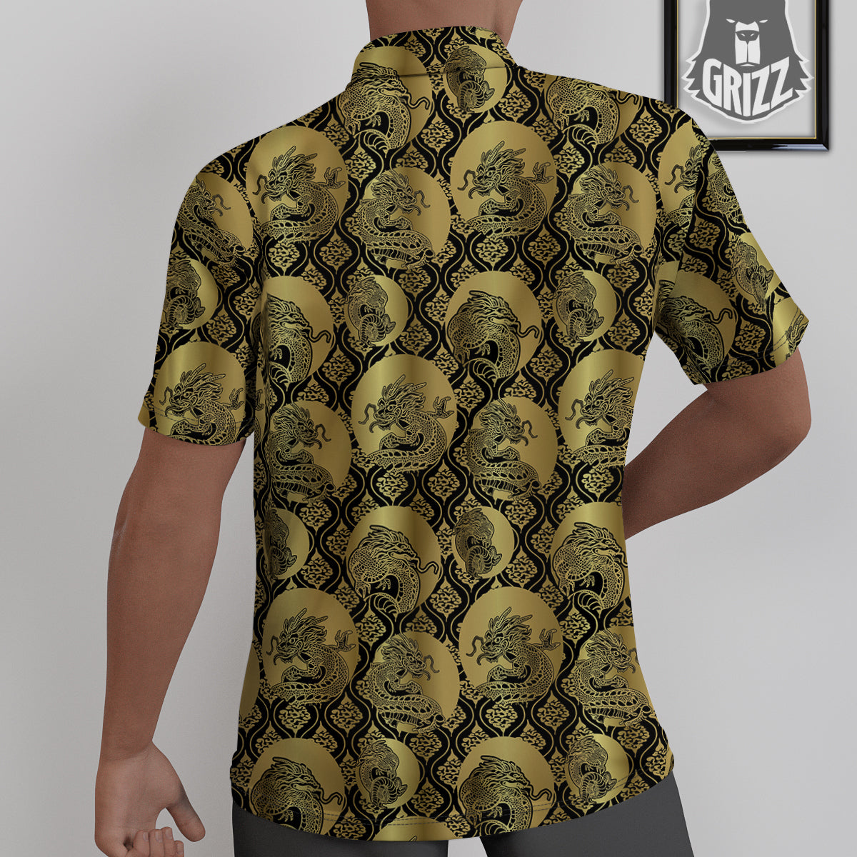 Dragon Gold And Black Print Pattern Untucked Shirts-grizzshop