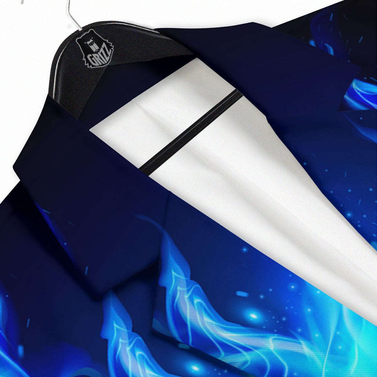 Dragon Head in Blue Flame Print Men's Sport Coat-grizzshop