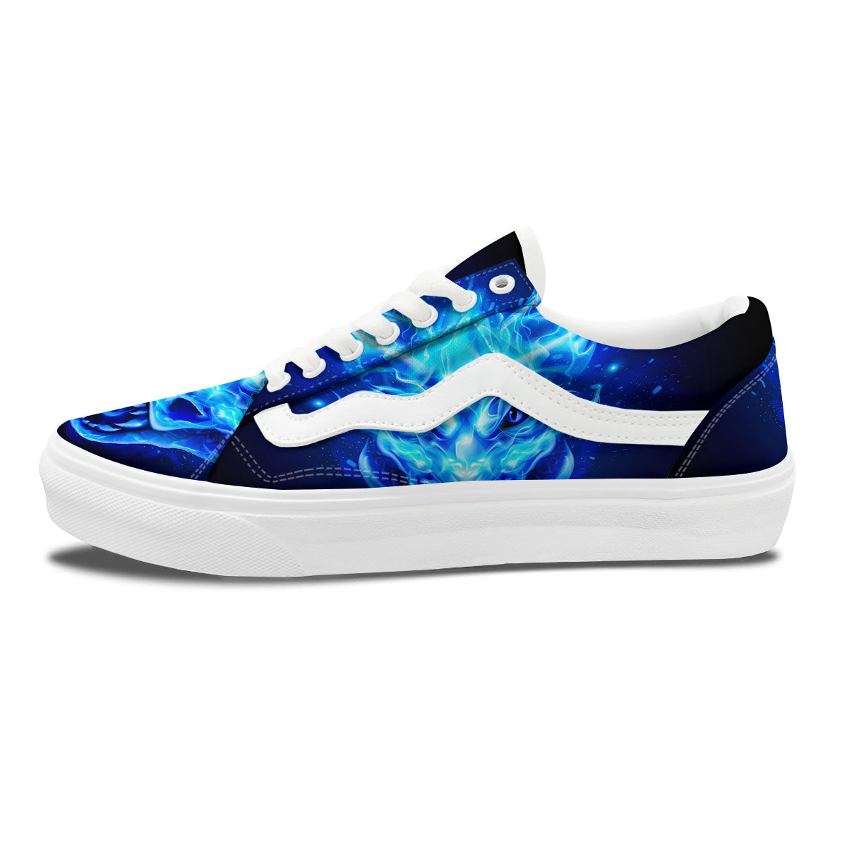 Dragon Head in Blue Flame Print Skate Shoes-grizzshop