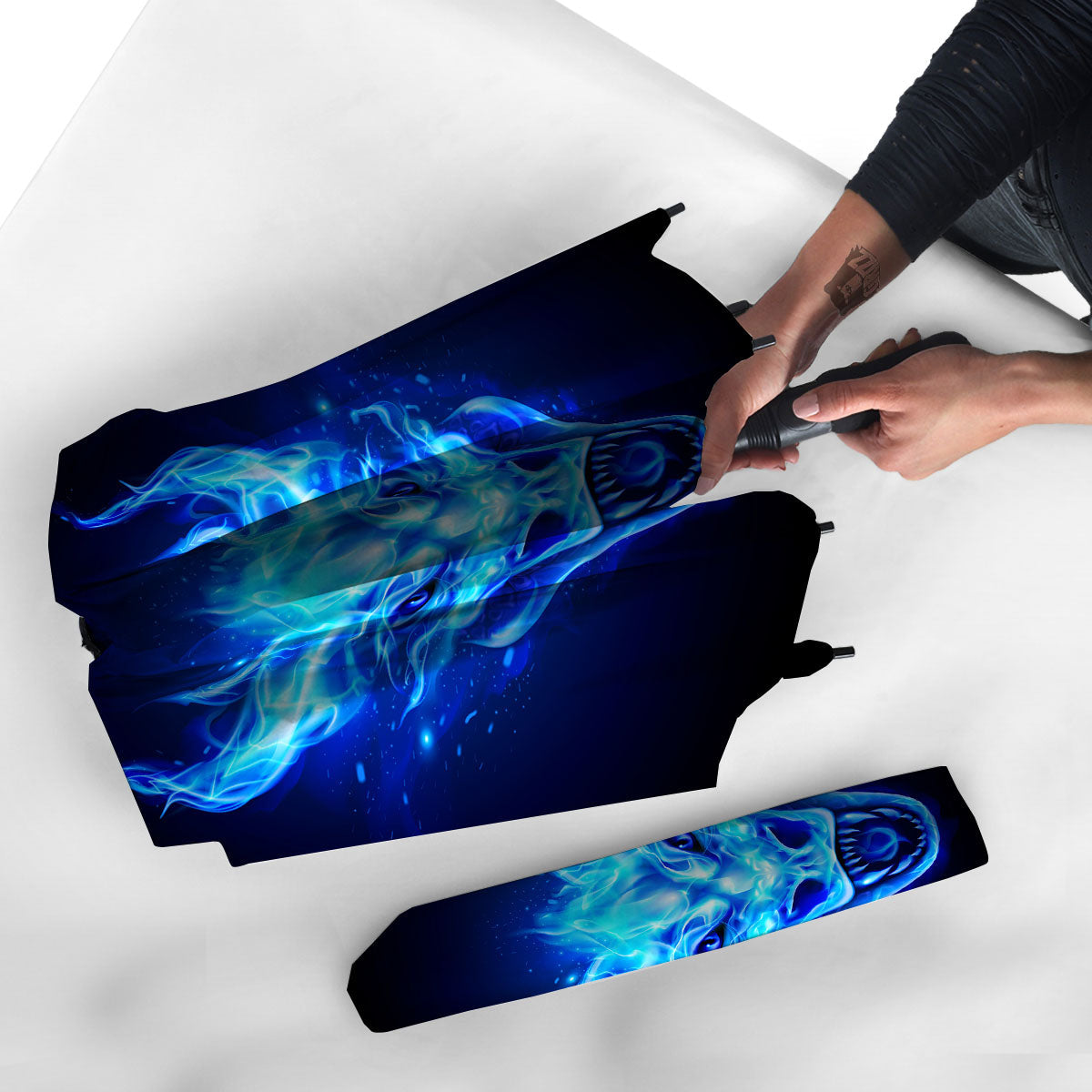 Dragon Head in Blue Flame Print Umbrella-grizzshop