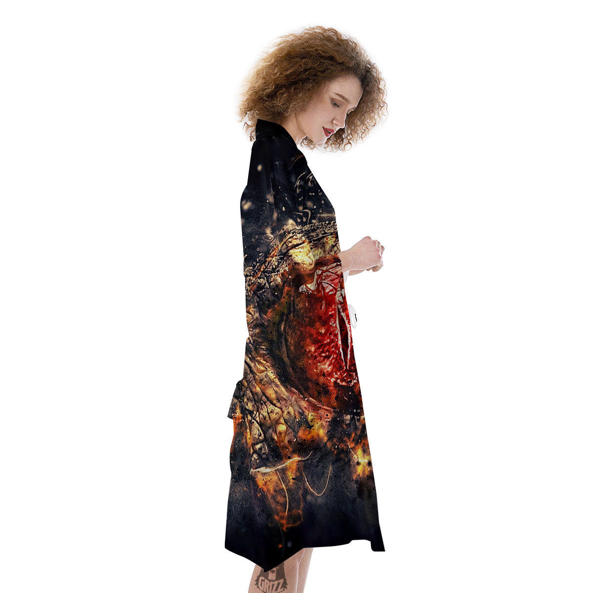 Dragon Red Eye Fire Print Kimono-grizzshop