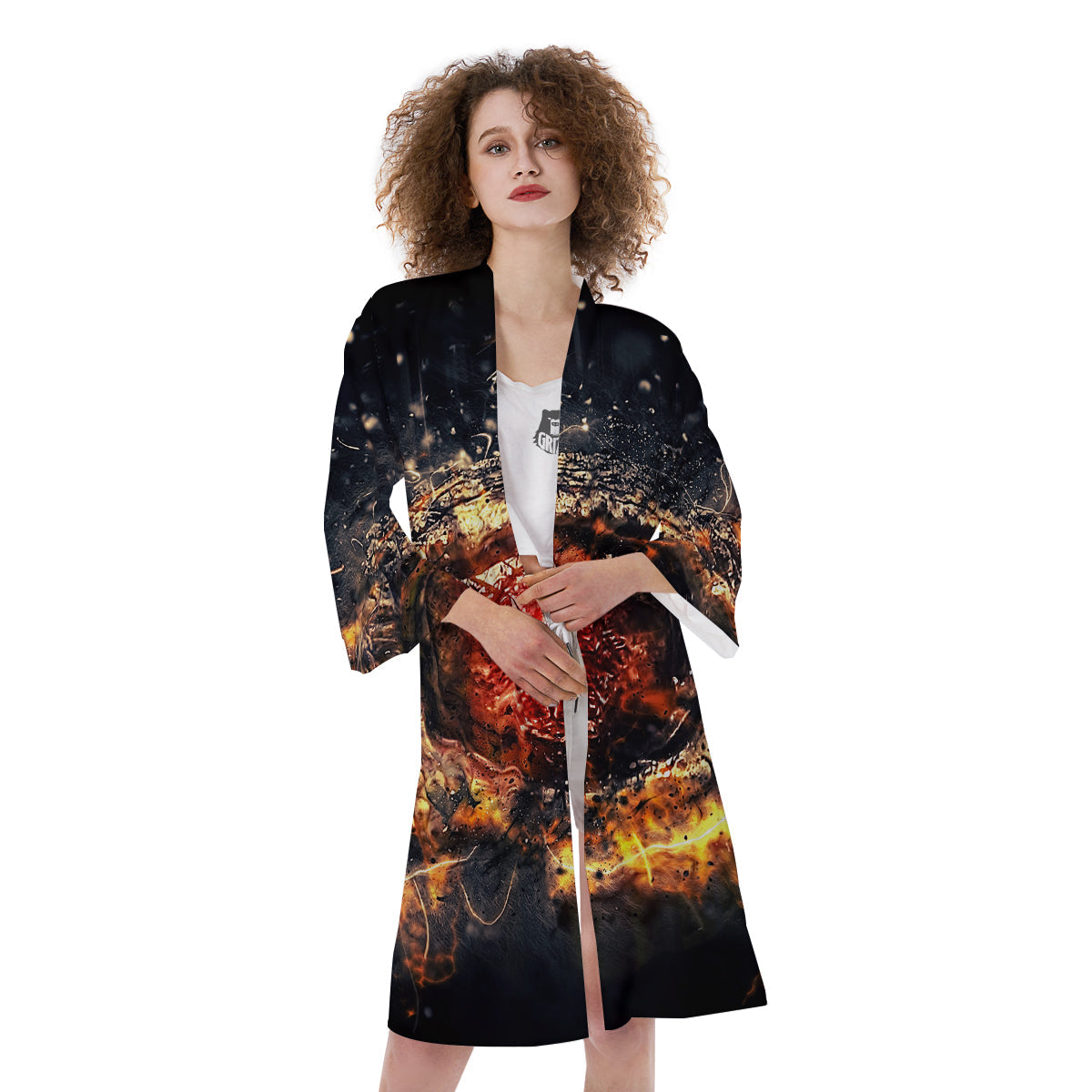 Dragon Red Eye Fire Print Kimono-grizzshop