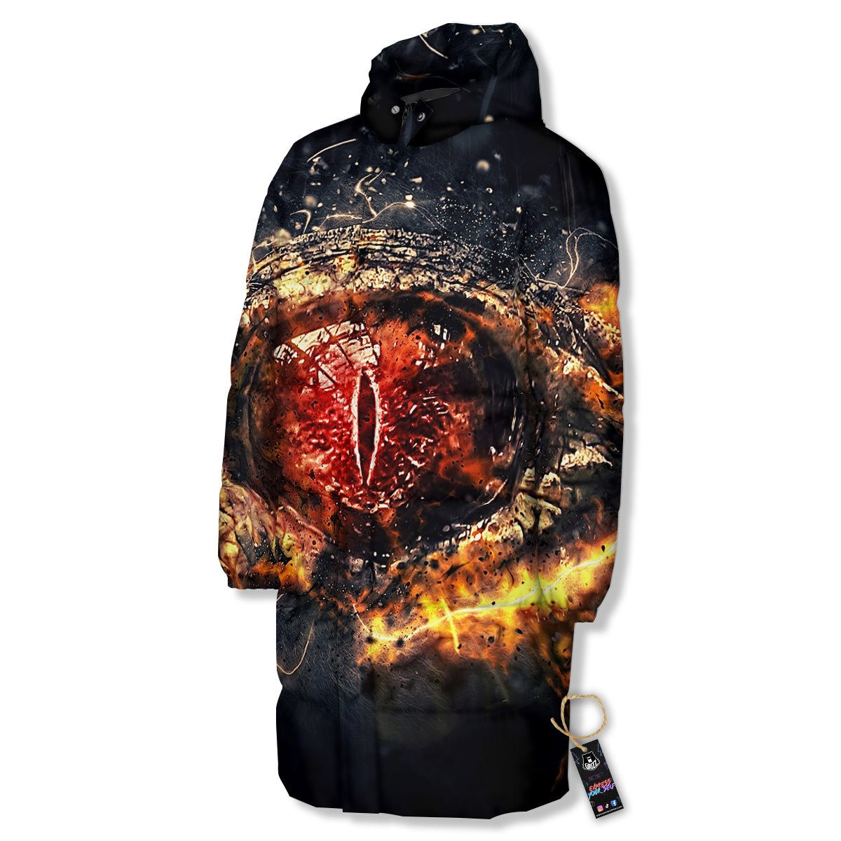 Dragon Red Eye Fire Print Long Down Jacket-grizzshop