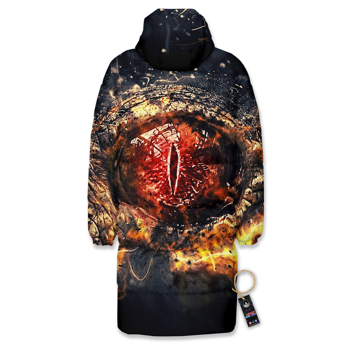 Dragon Red Eye Fire Print Long Down Jacket-grizzshop