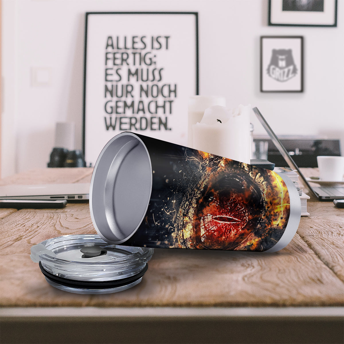 Dragon Red Eye Fire Print Tumbler-grizzshop