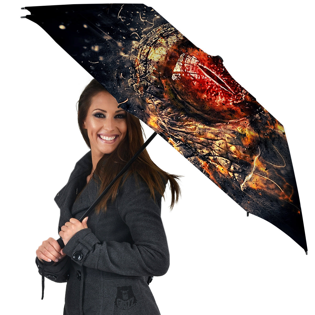 Dragon Red Eye Fire Print Umbrella-grizzshop