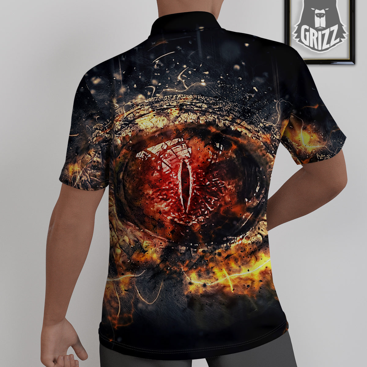 Dragon Red Eye Fire Print Untucked Shirts-grizzshop