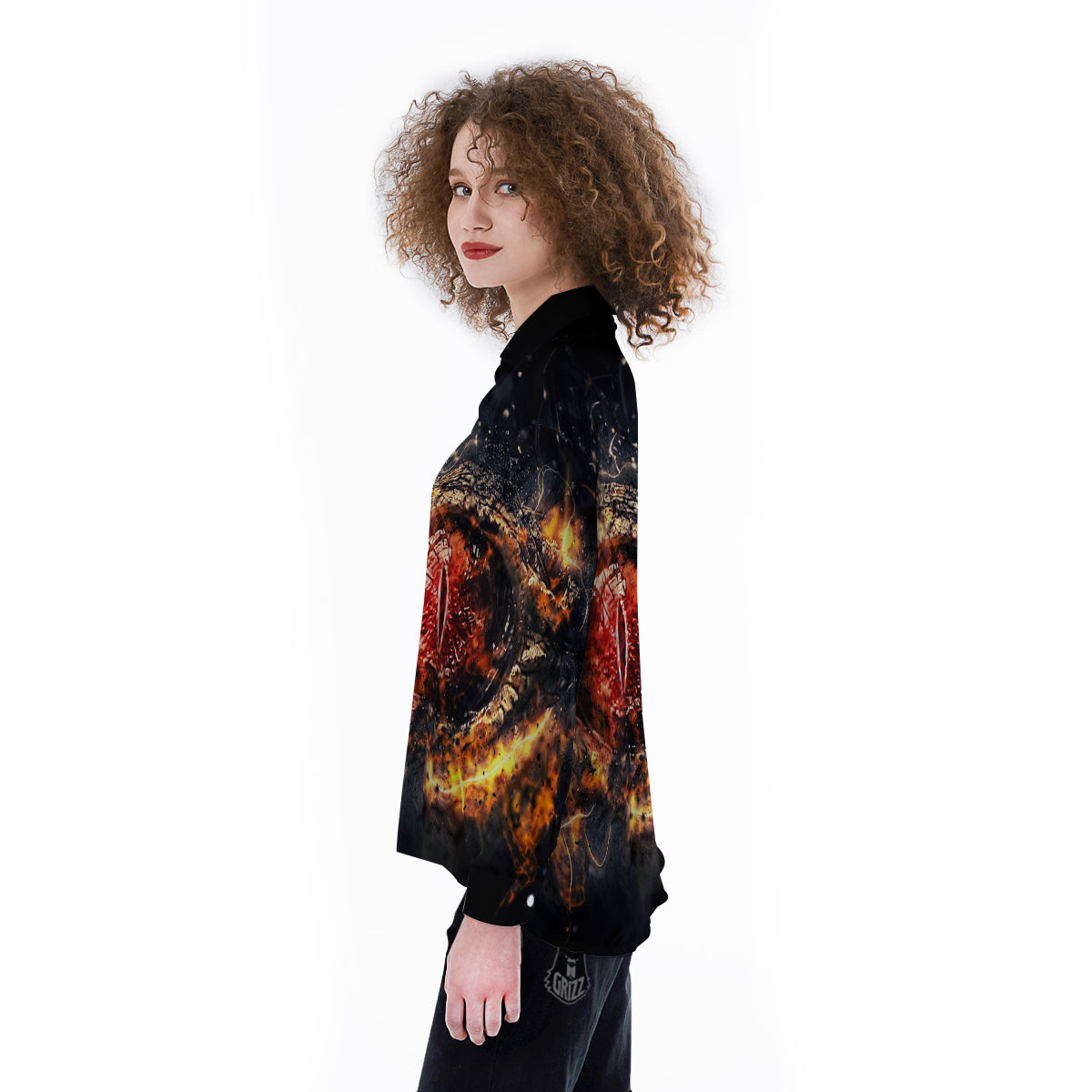 Dragon Red Eye Fire Print Women's Long Sleeve Shirts-grizzshop