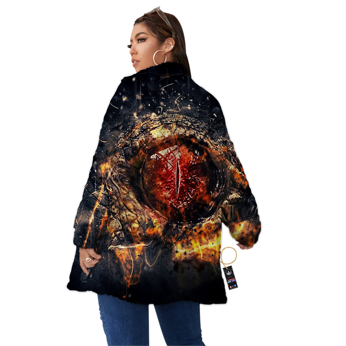 Dragon Red Eye Fire Print Women's Sherpa Jacket-grizzshop