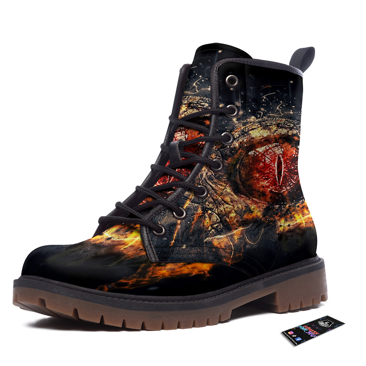 Dragon Red Eye Fire Print Work Boots-grizzshop