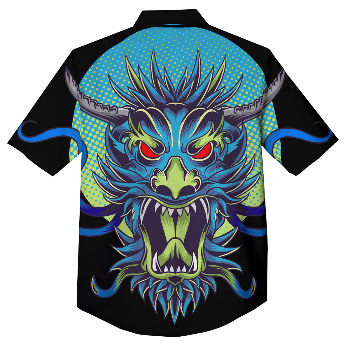 Dragon Tattoo Blue Japanese Print Button Up Shirt-grizzshop