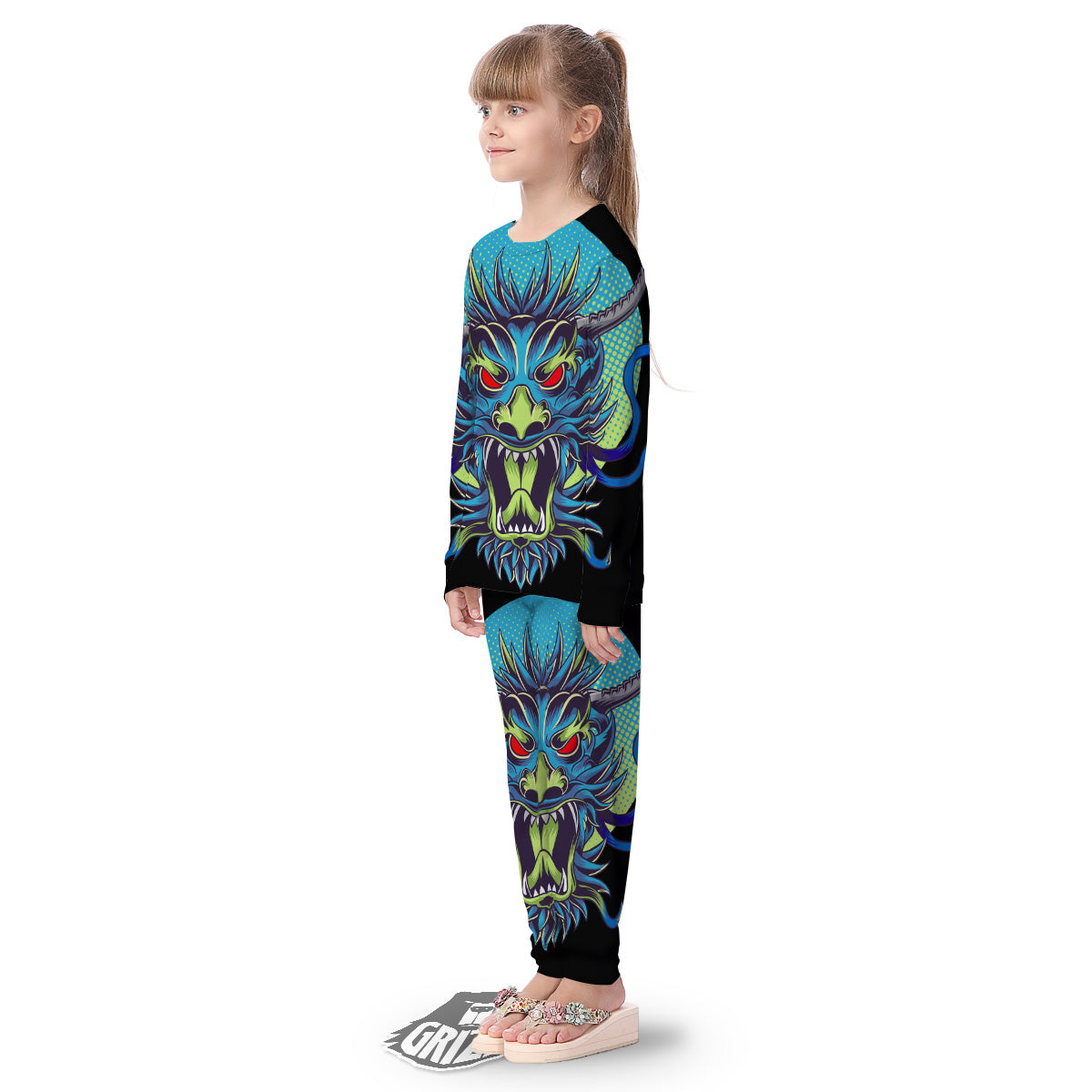 Dragon Tattoo Blue Japanese Print Kid's Pajamas-grizzshop