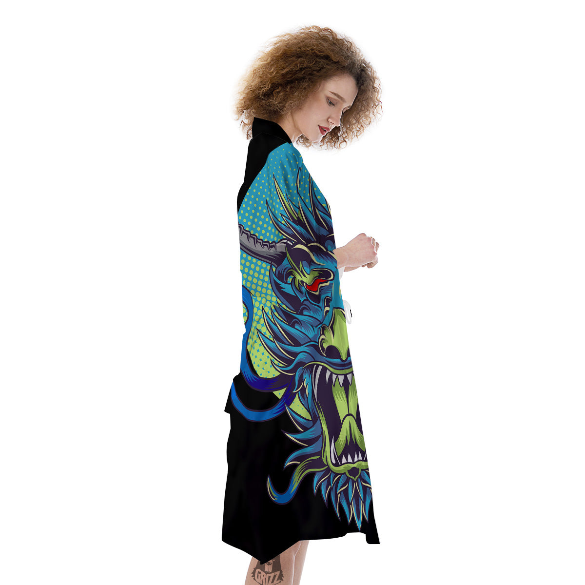 Dragon Tattoo Blue Japanese Print Kimono-grizzshop