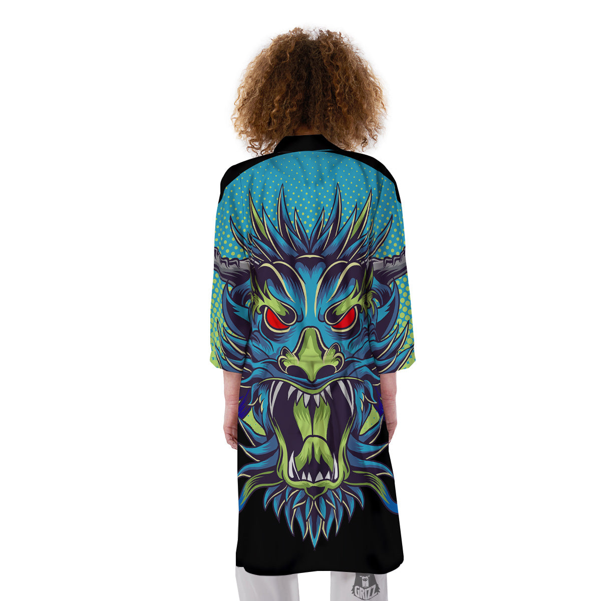Dragon Tattoo Blue Japanese Print Kimono-grizzshop