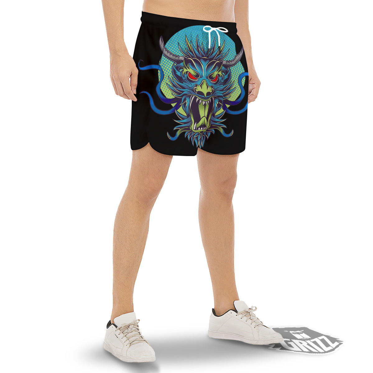 Dragon Tattoo Blue Japanese Print Men's Gym Shorts-grizzshop