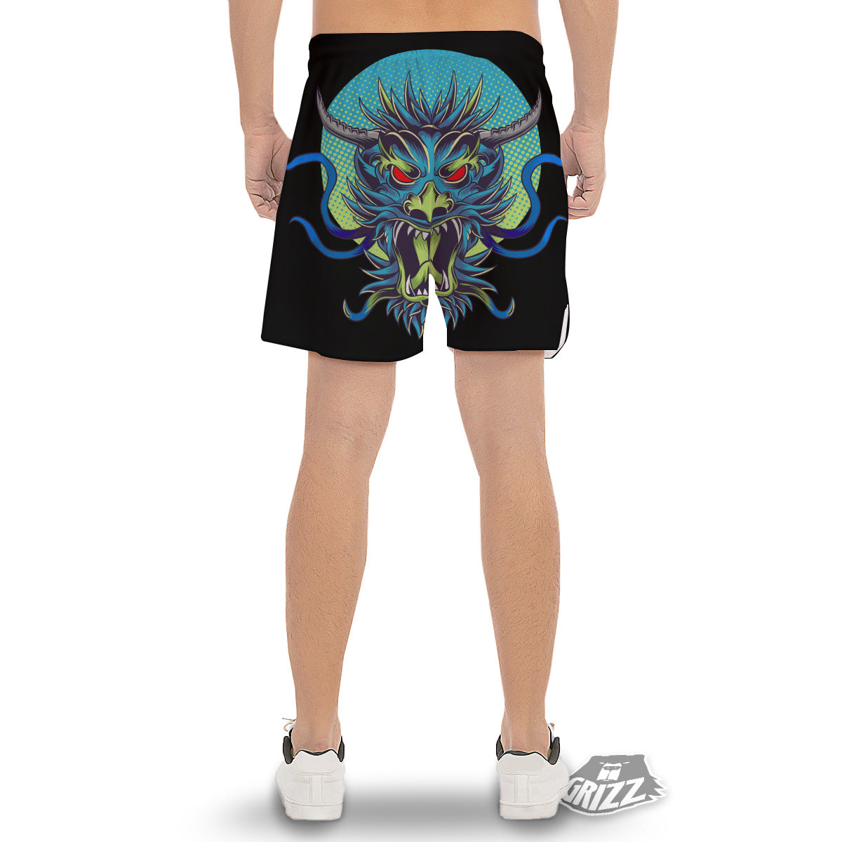 Dragon Tattoo Blue Japanese Print Men's Gym Shorts-grizzshop