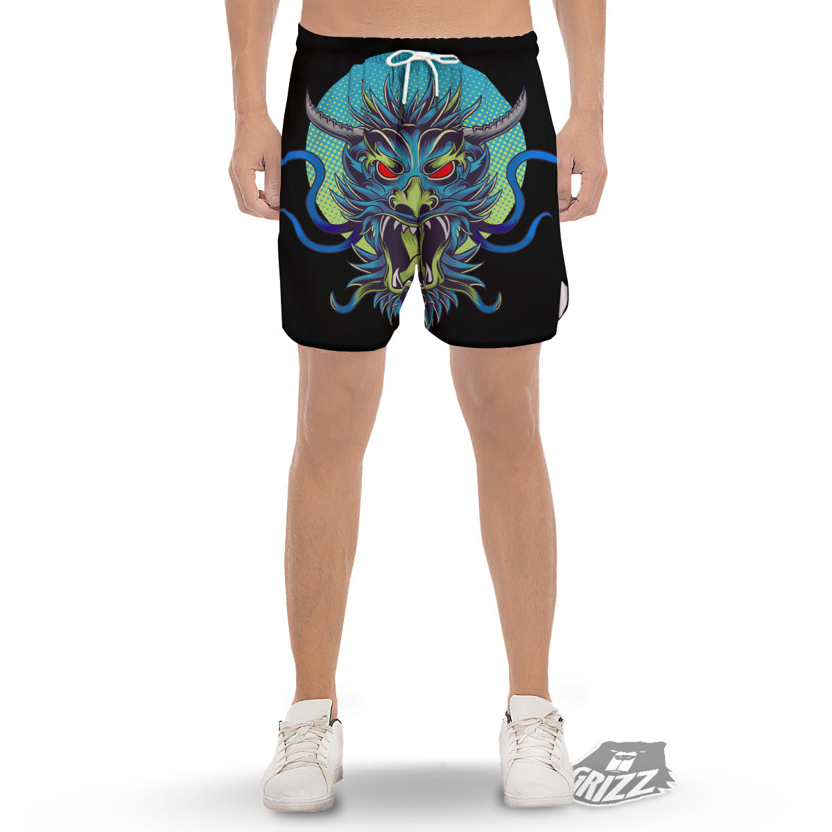 Dragon Tattoo Blue Japanese Print Men's Gym Shorts-grizzshop