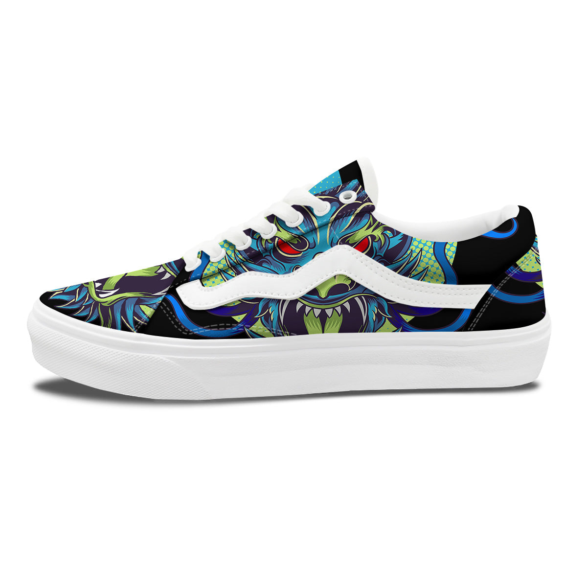 Dragon Tattoo Blue Japanese Print Skate Shoes-grizzshop