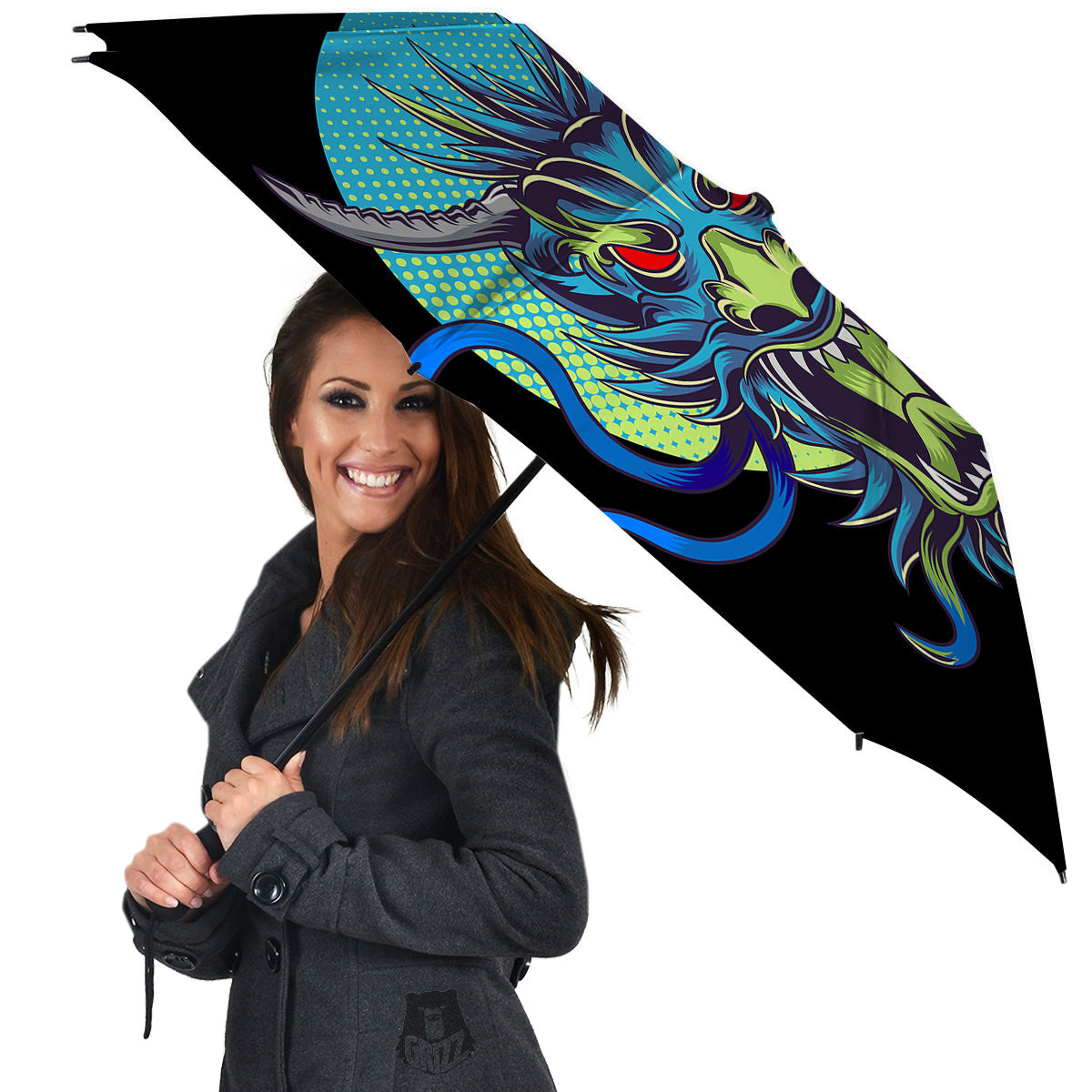 Dragon Tattoo Blue Japanese Print Umbrella-grizzshop