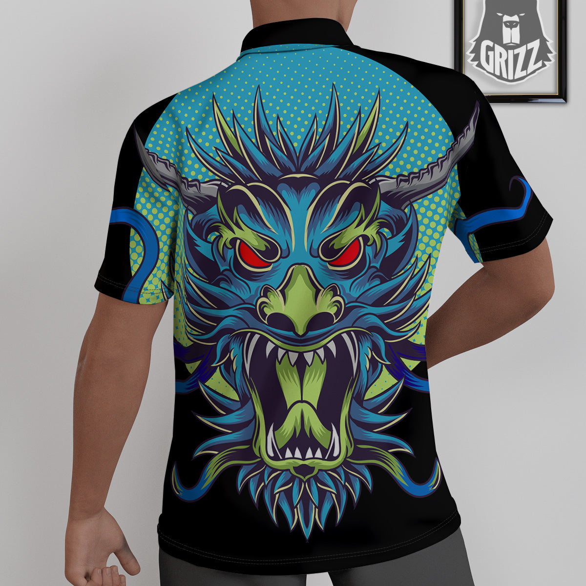 Dragon Tattoo Blue Japanese Print Untucked Shirts-grizzshop