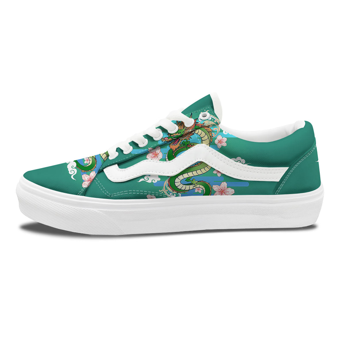 Dragon Tattoo Green Japanese Print Skate Shoes-grizzshop