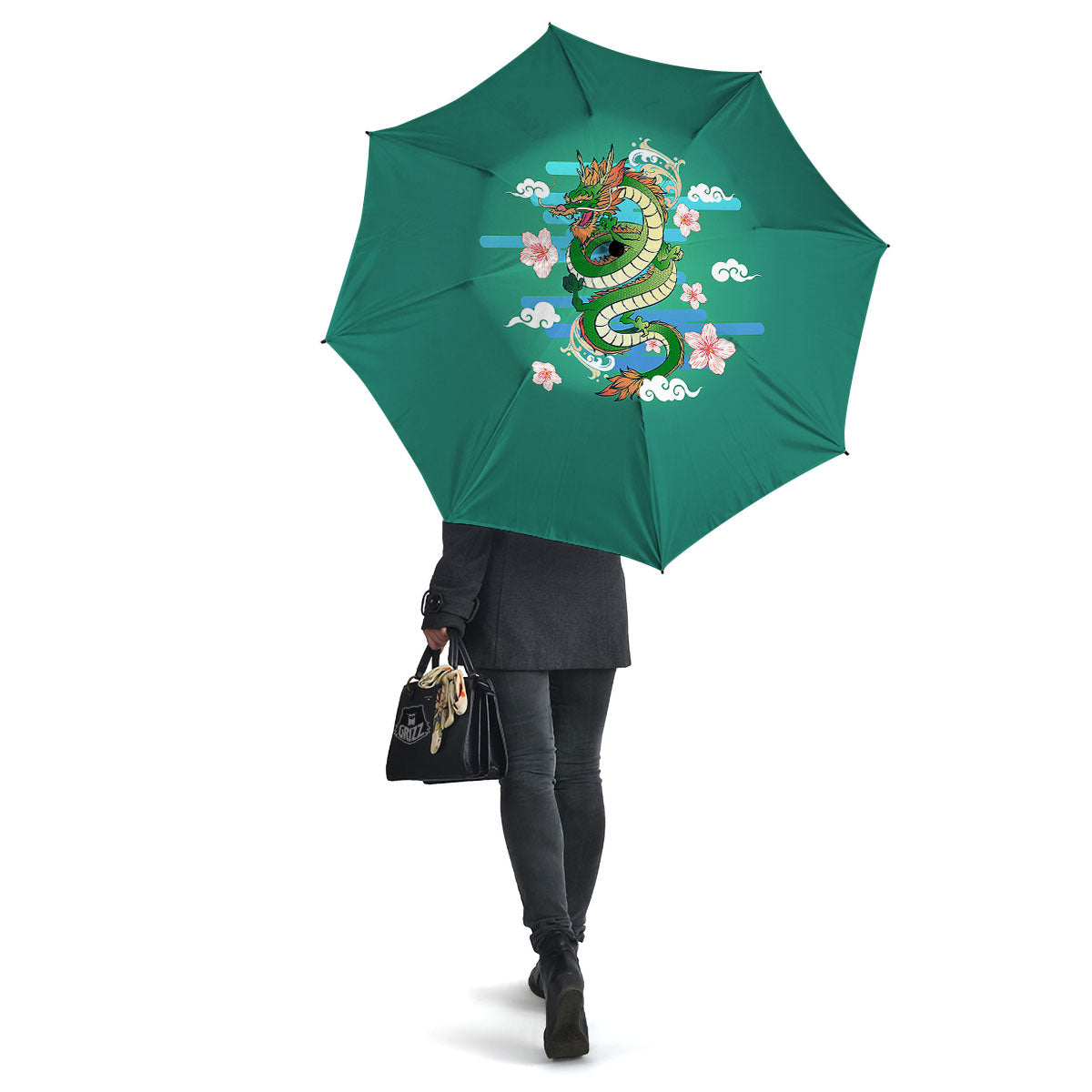 Dragon Tattoo Green Japanese Print Umbrella-grizzshop