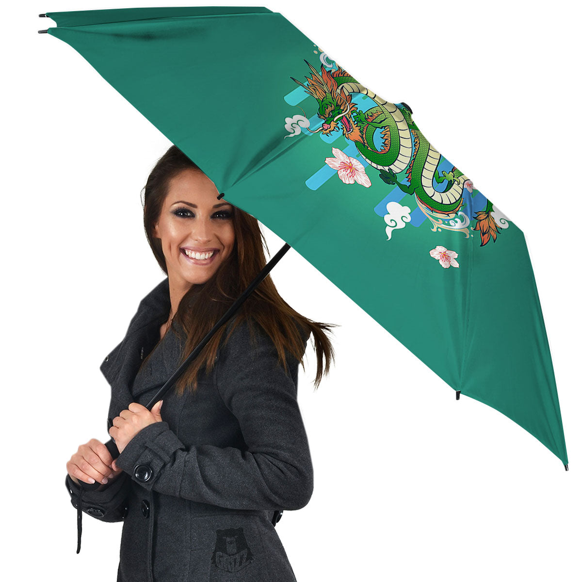 Dragon Tattoo Green Japanese Print Umbrella-grizzshop