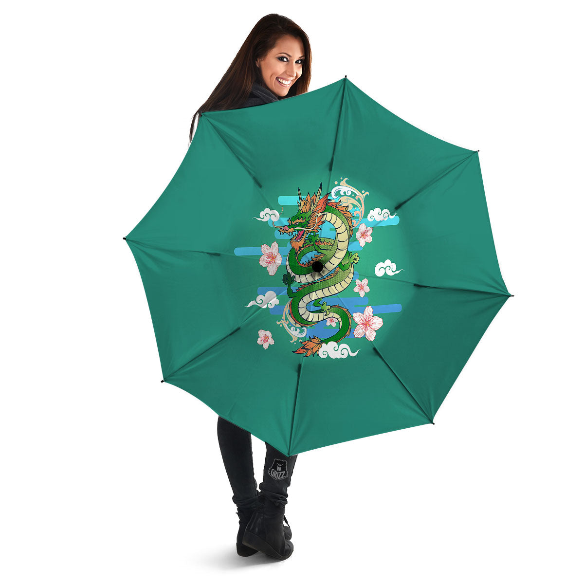 Dragon Tattoo Green Japanese Print Umbrella-grizzshop