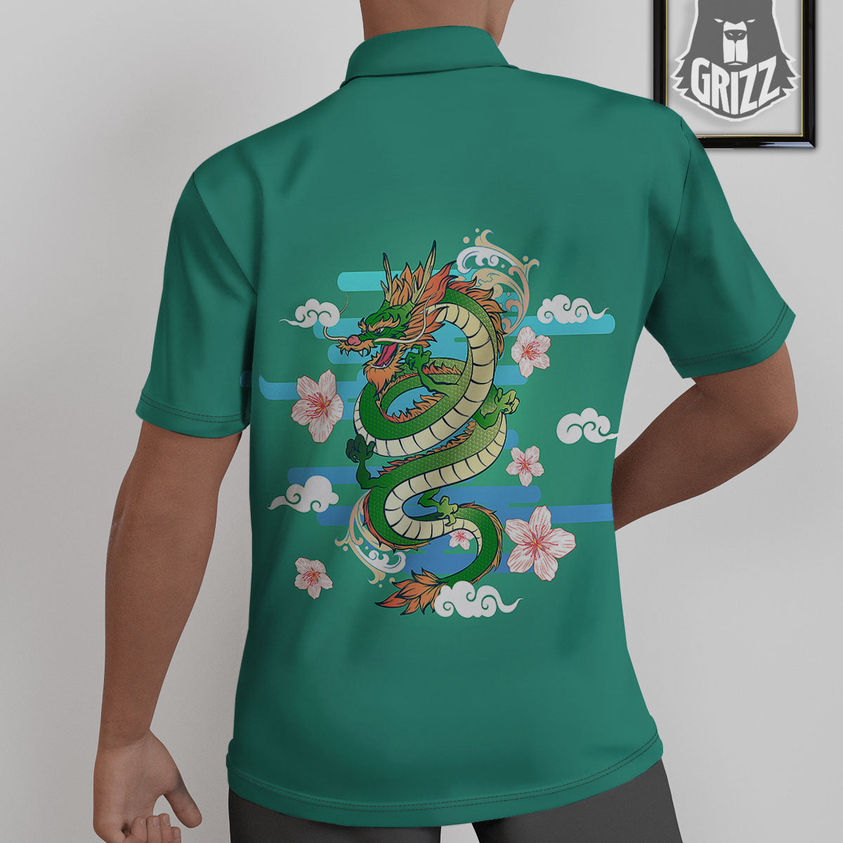 Dragon Tattoo Green Japanese Print Untucked Shirts-grizzshop