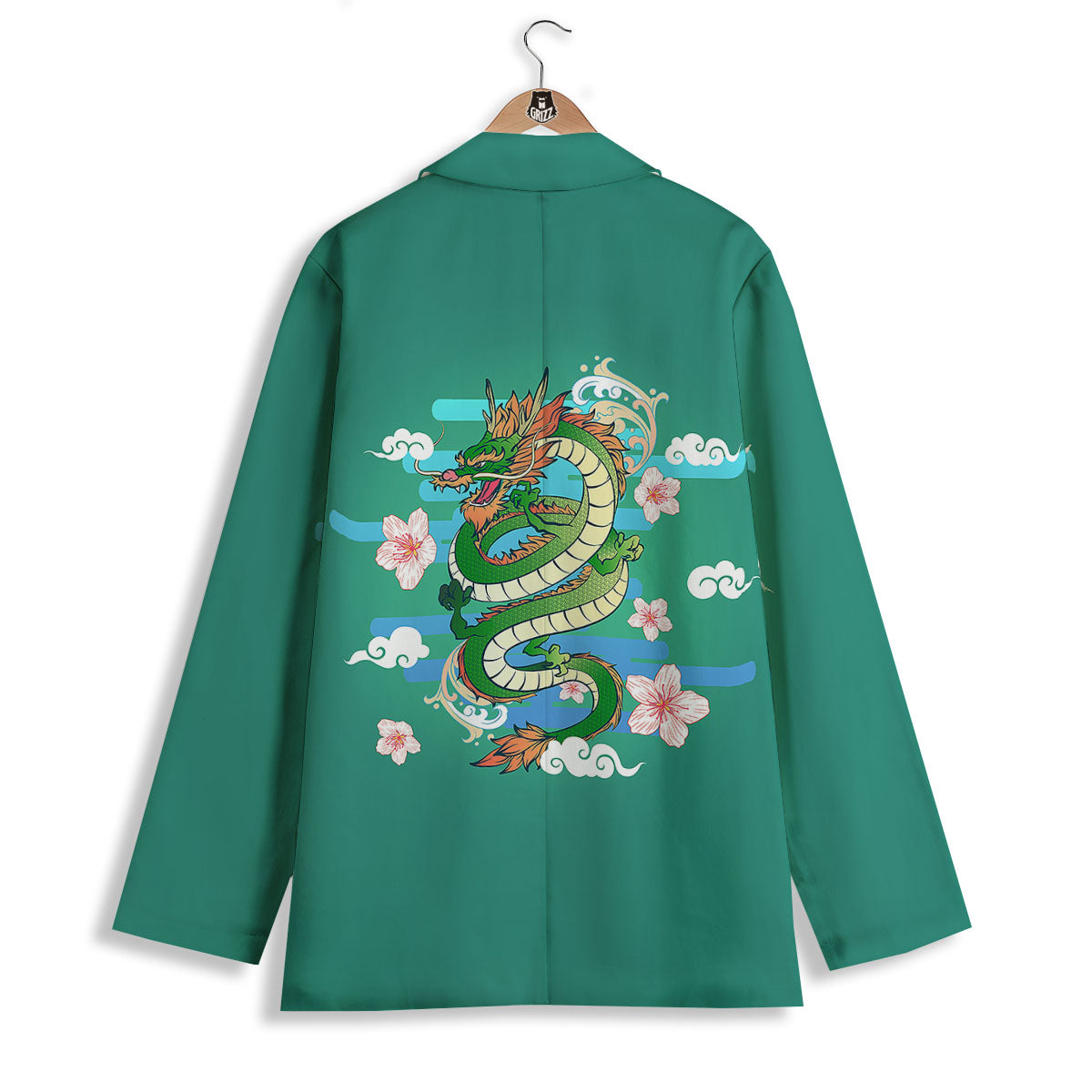 Dragon Tattoo Green Japanese Print Women's Blazer-grizzshop