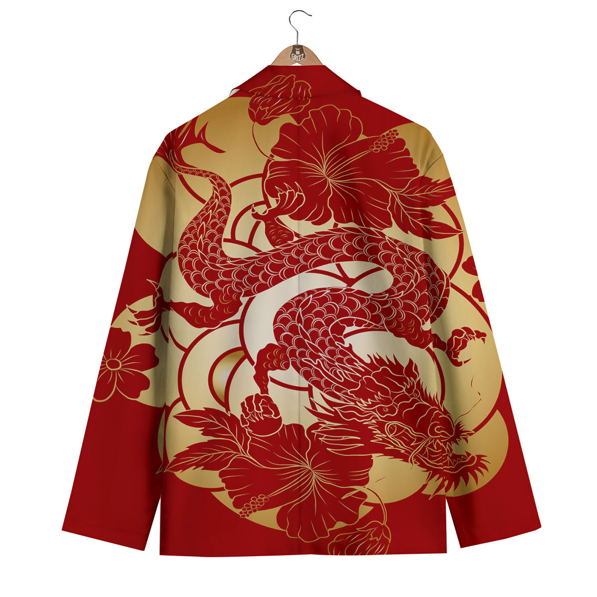 Dragon Tattoo Red Japanese Print Men's Blazer-grizzshop