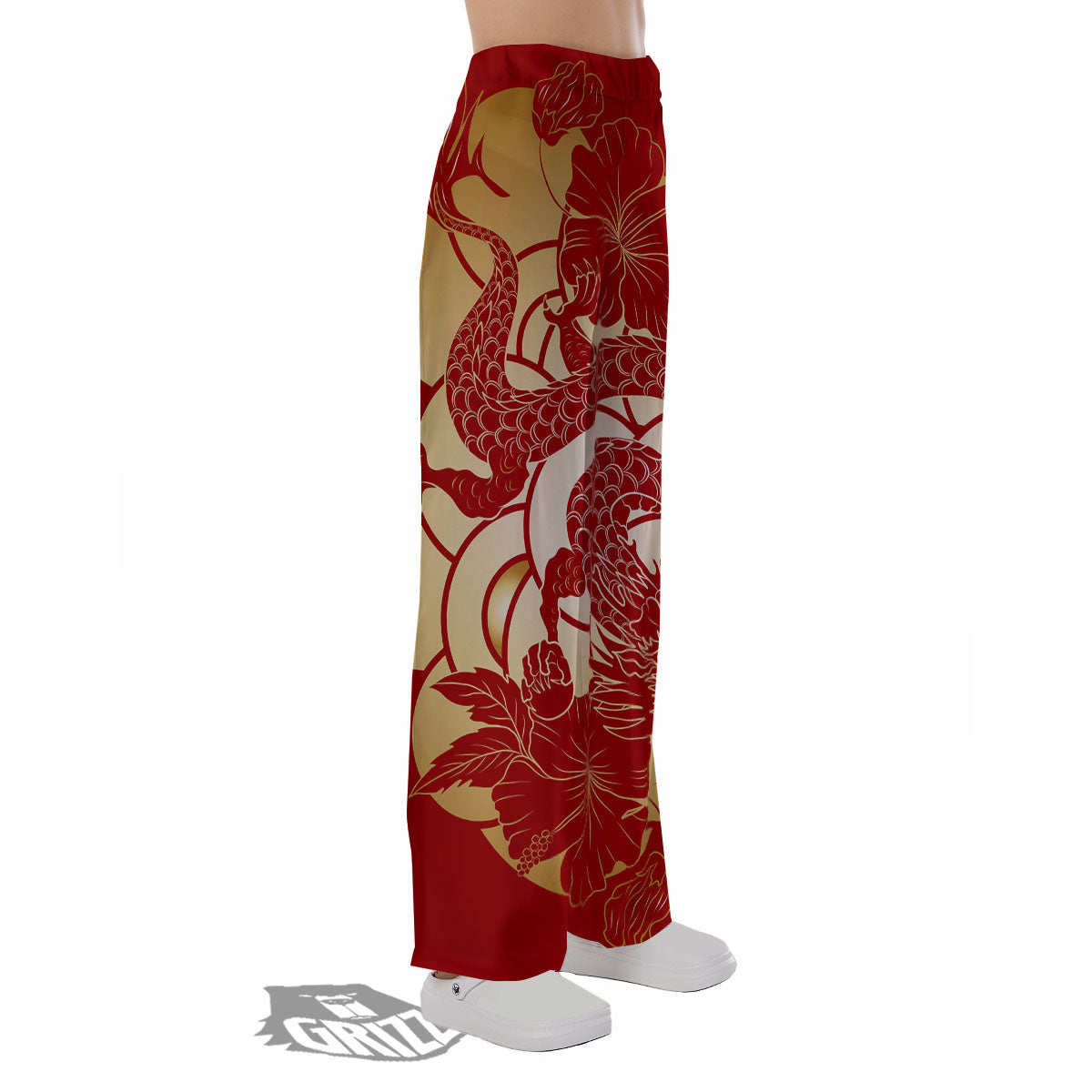 Dragon Tattoo Red Japanese Print Pajama Pants-grizzshop