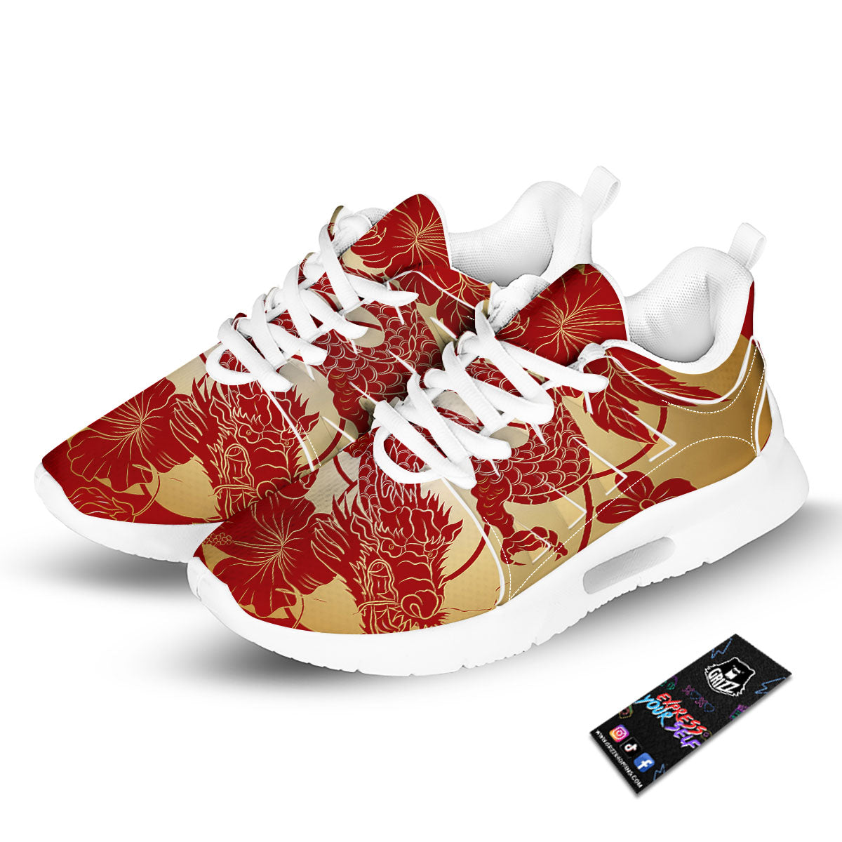 Dragon Tattoo Red Japanese Print Tennis Shoes-grizzshop