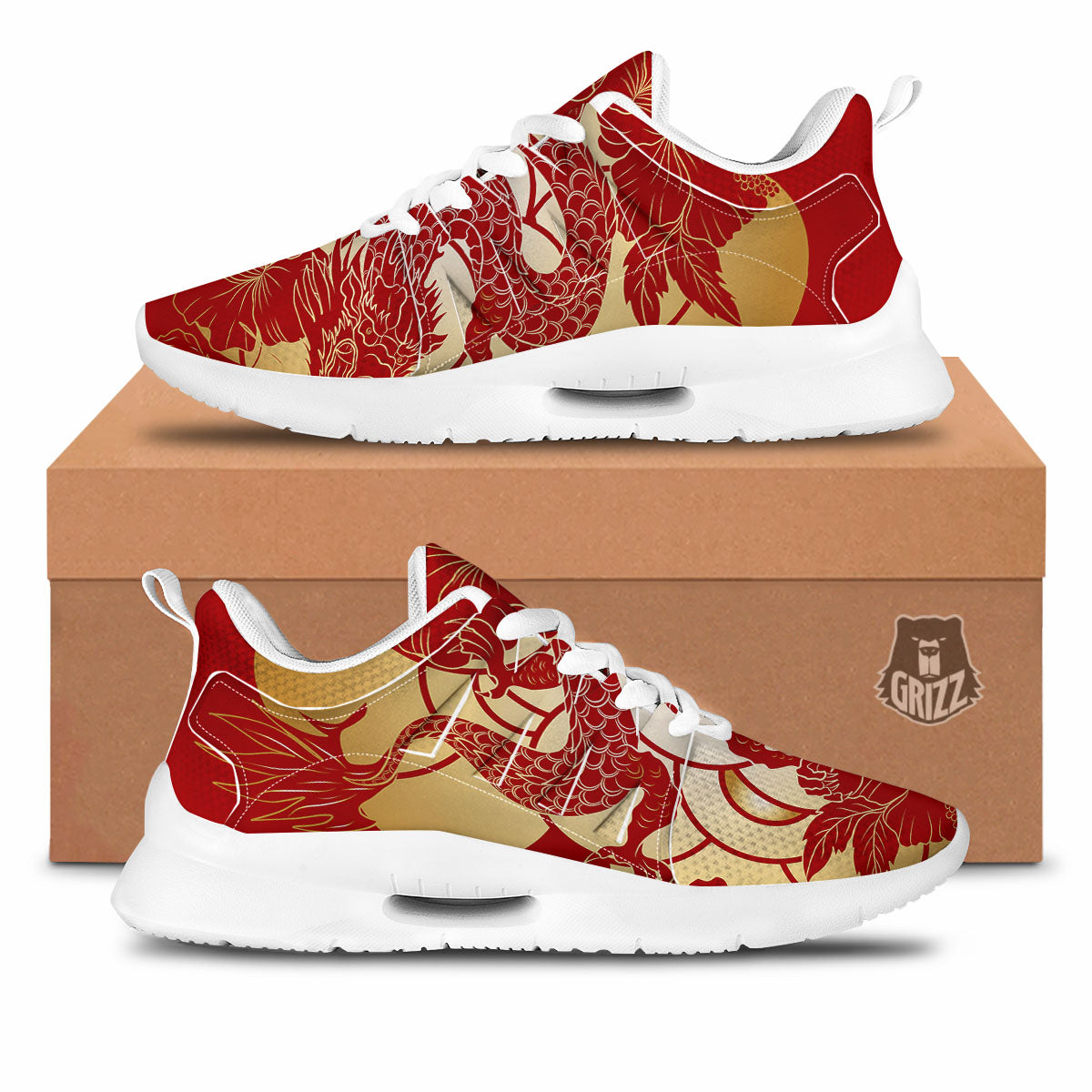 Dragon Tattoo Red Japanese Print Tennis Shoes-grizzshop