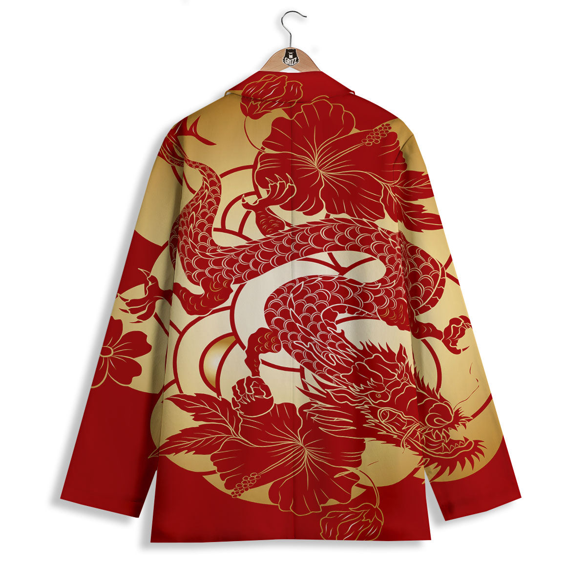 Dragon Tattoo Red Japanese Print Women's Blazer-grizzshop