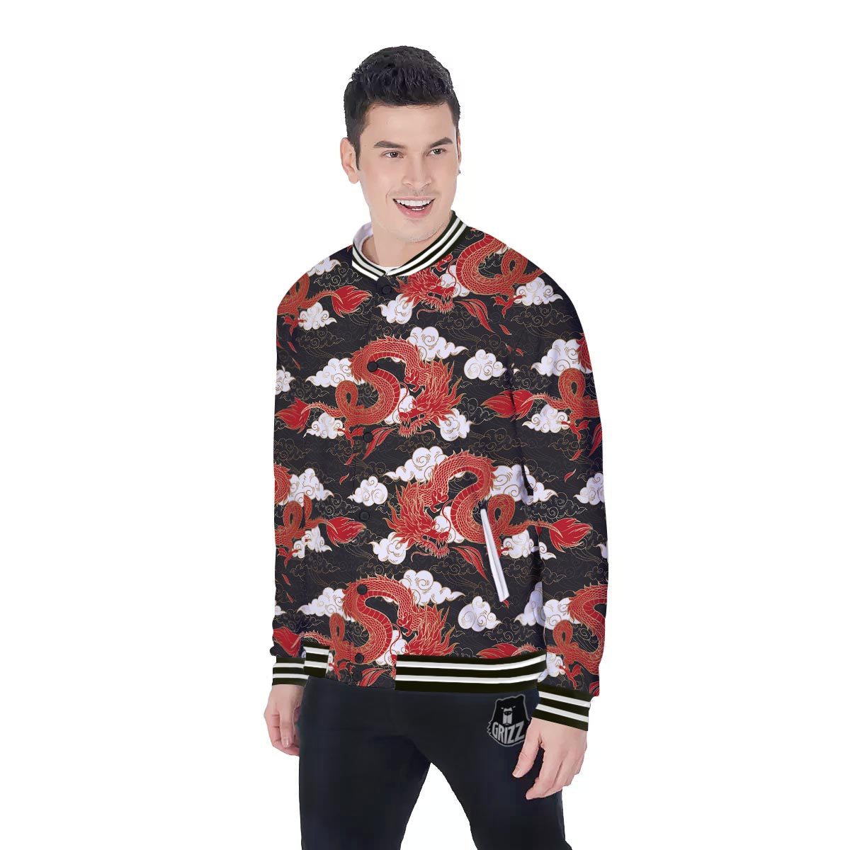 Dragon Traditional Chinese Print Pattern Baseball Jacket-grizzshop