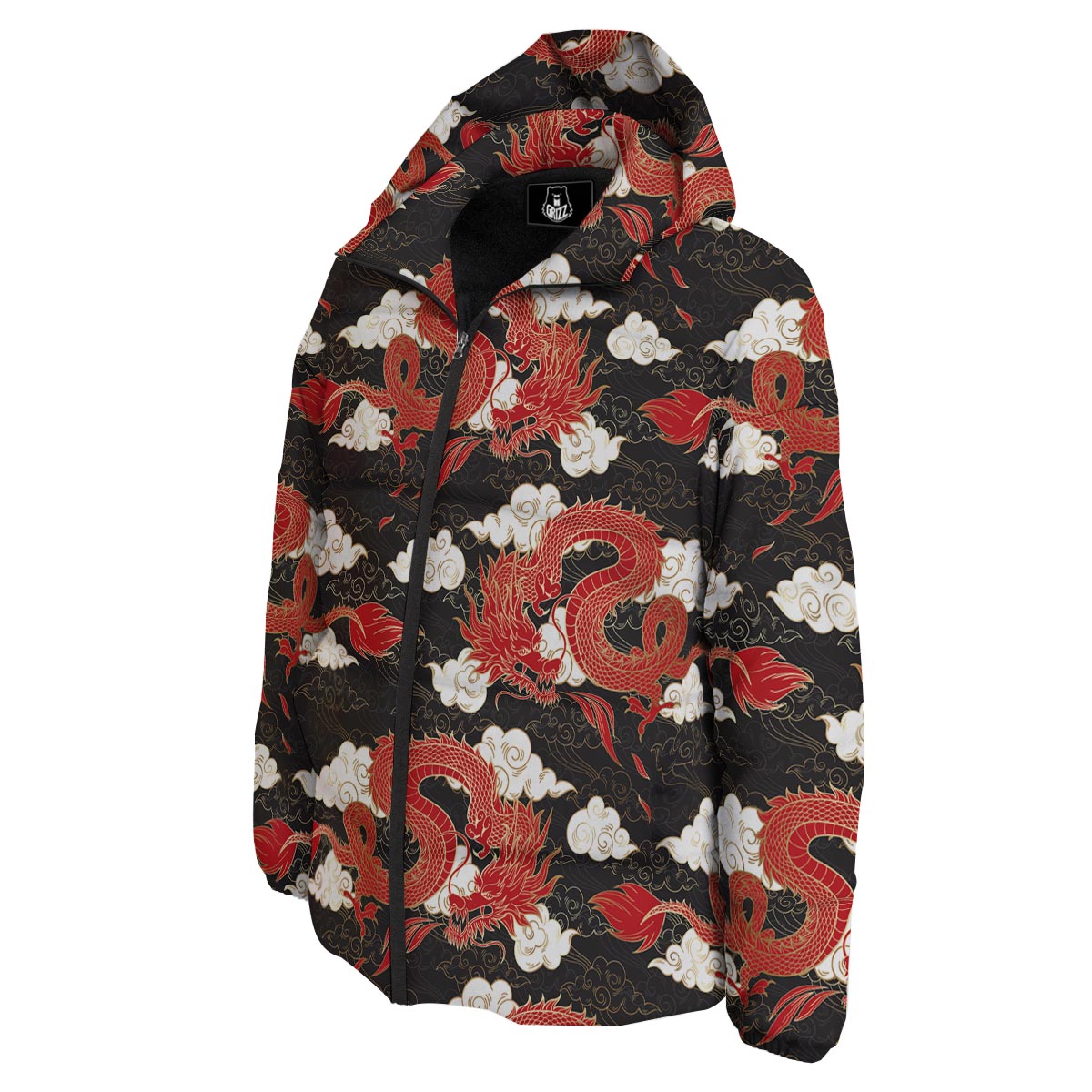 Dragon Traditional Chinese Print Pattern Down Jacket-grizzshop