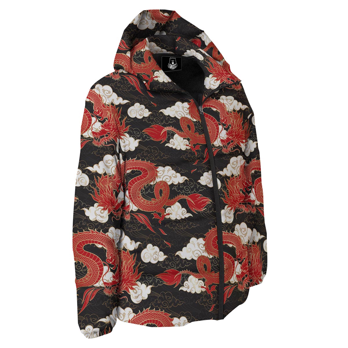 Dragon Traditional Chinese Print Pattern Down Jacket-grizzshop