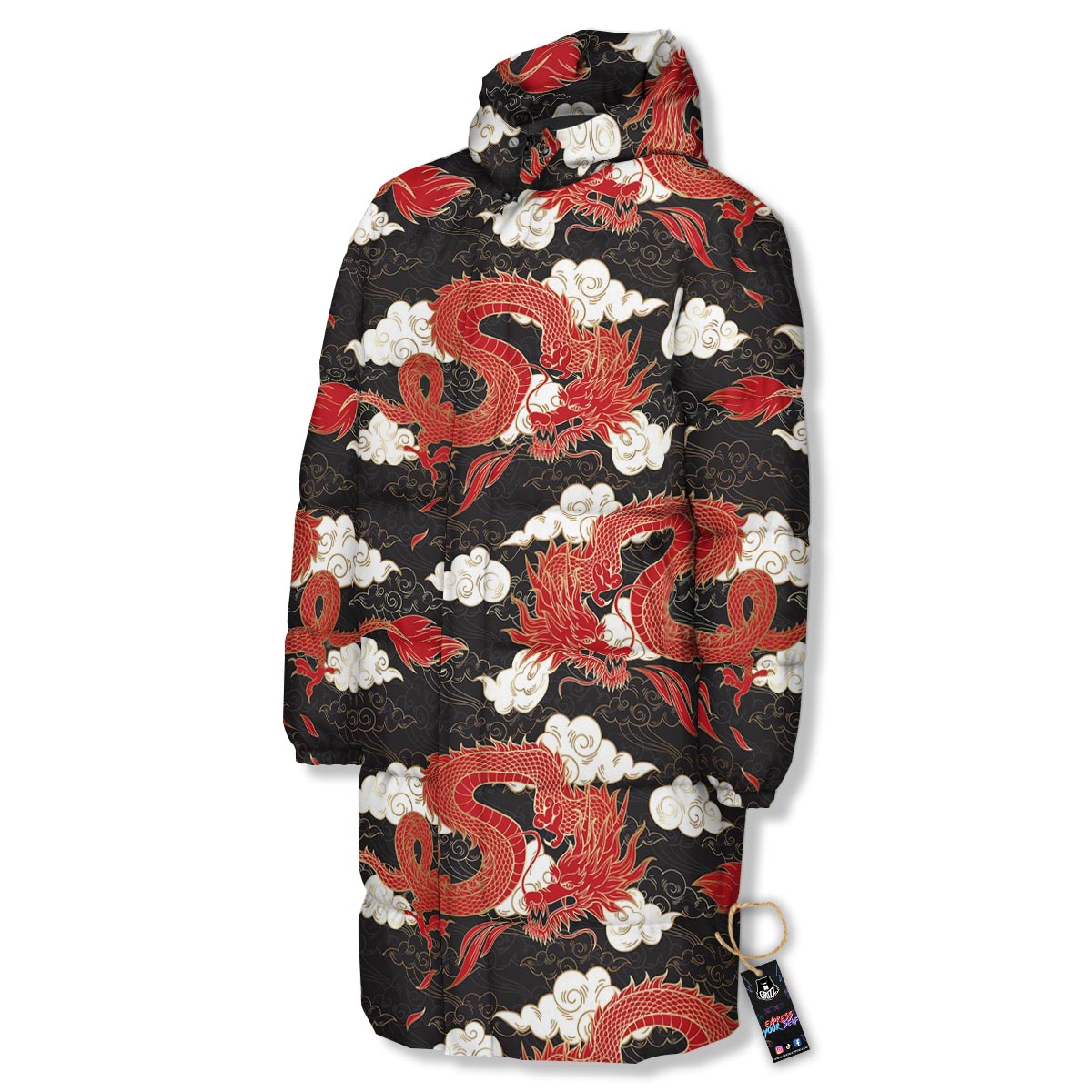 Dragon Traditional Chinese Print Pattern Long Down Jacket-grizzshop