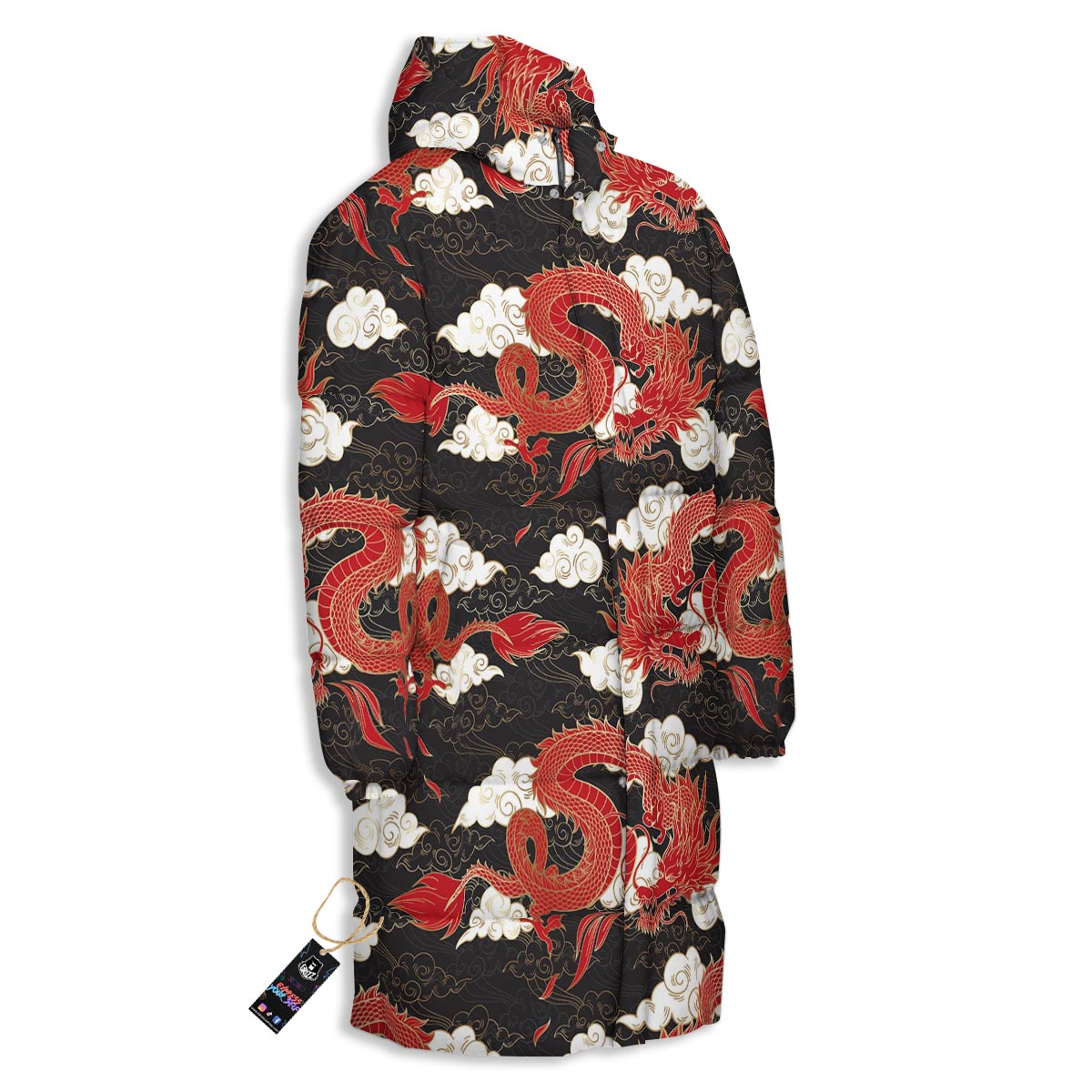 Dragon Traditional Chinese Print Pattern Long Down Jacket-grizzshop