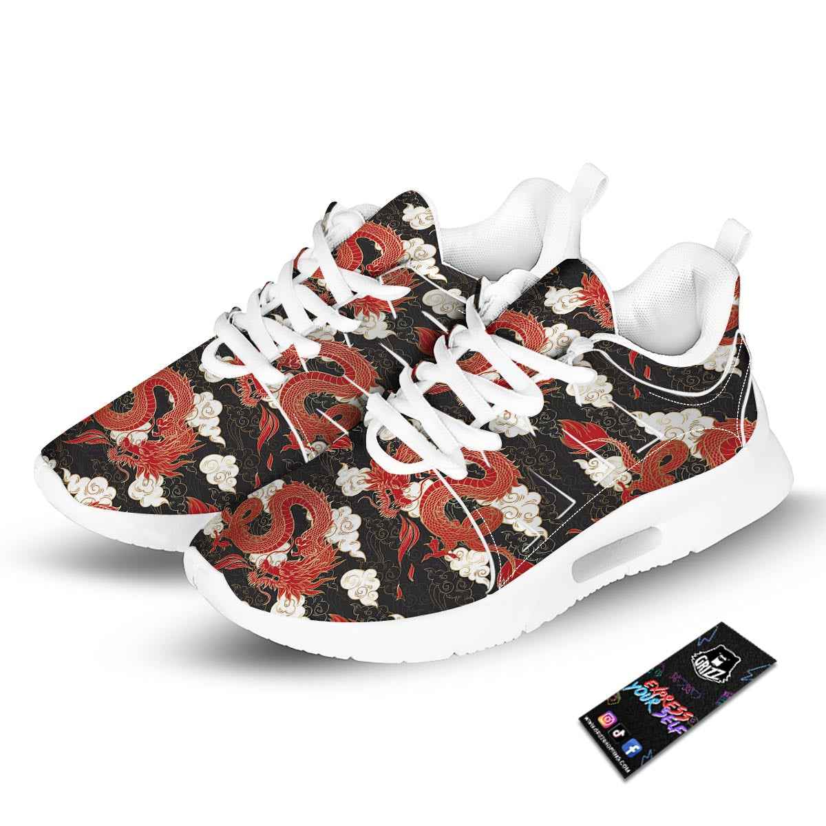Dragon Traditional Chinese Print Pattern Tennis Shoes-grizzshop