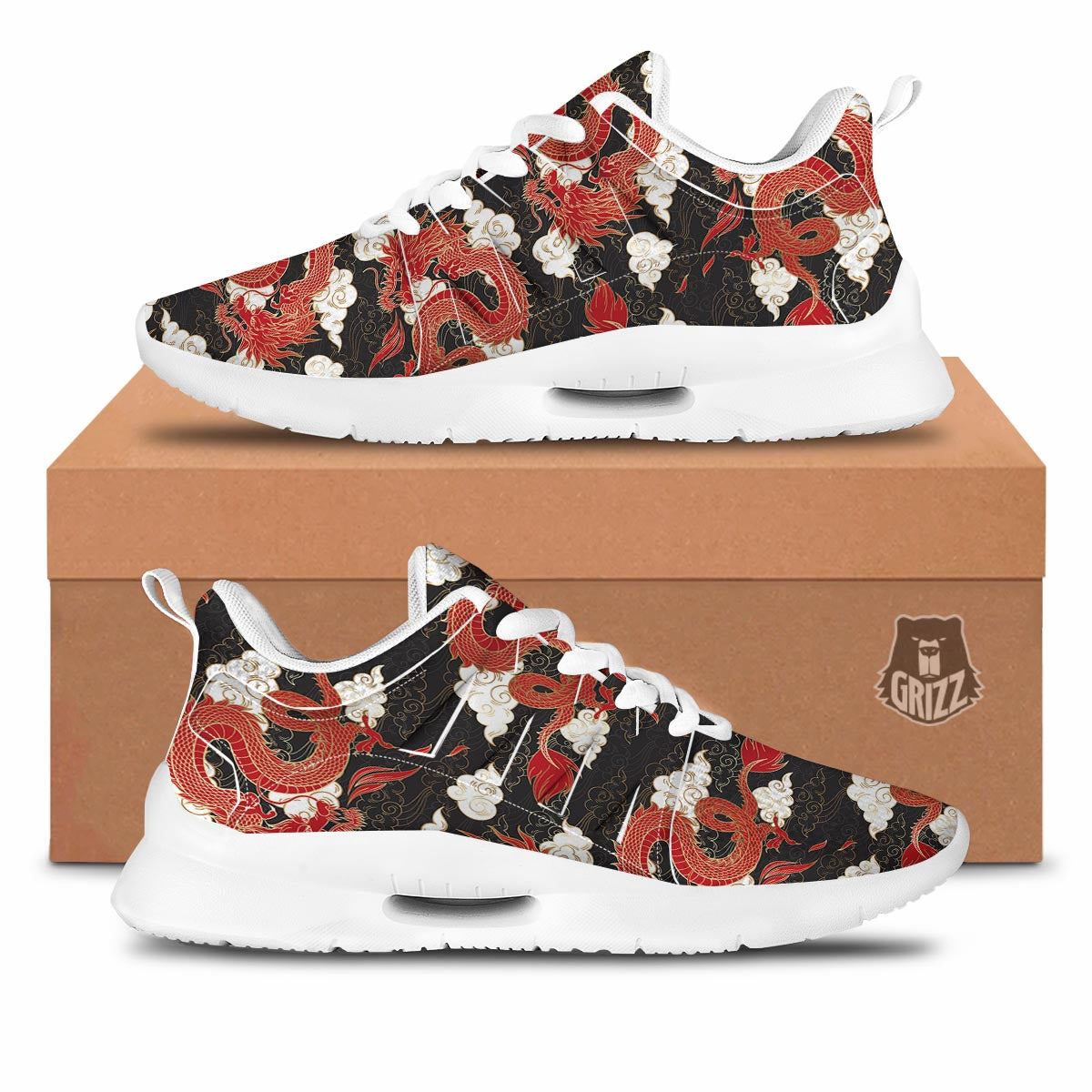 Dragon Traditional Chinese Print Pattern Tennis Shoes-grizzshop