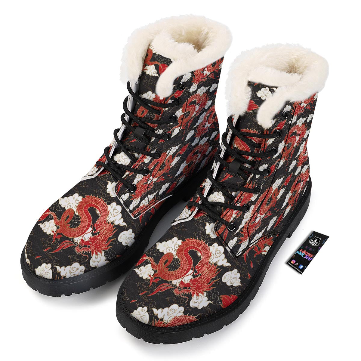 Dragon Traditional Chinese Print Pattern Winter Boots-grizzshop