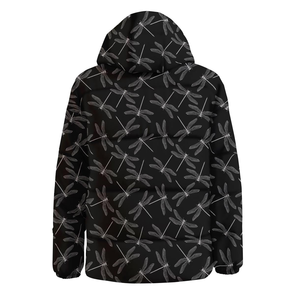Dragonfly Black Print Pattern Down Jacket-grizzshop