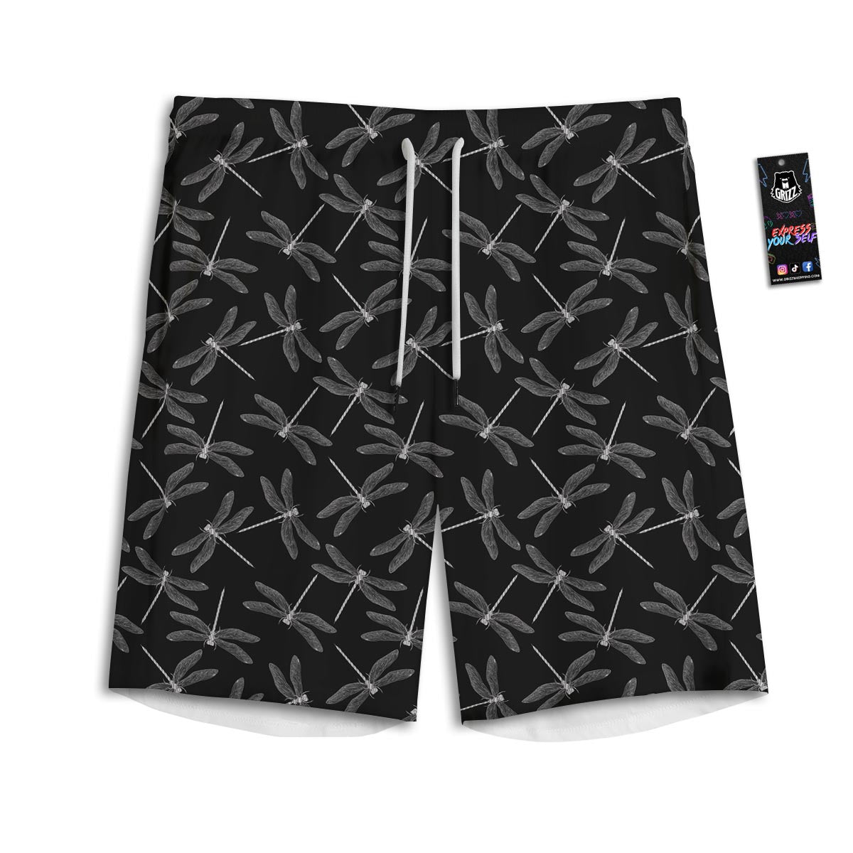 Dragonfly Black Print Pattern Men's Athletic Shorts