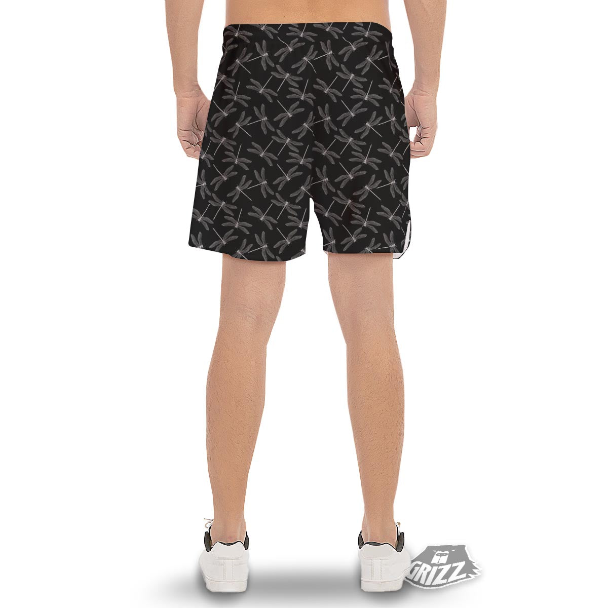 Dragonfly Black Print Pattern Men's Gym Shorts-grizzshop