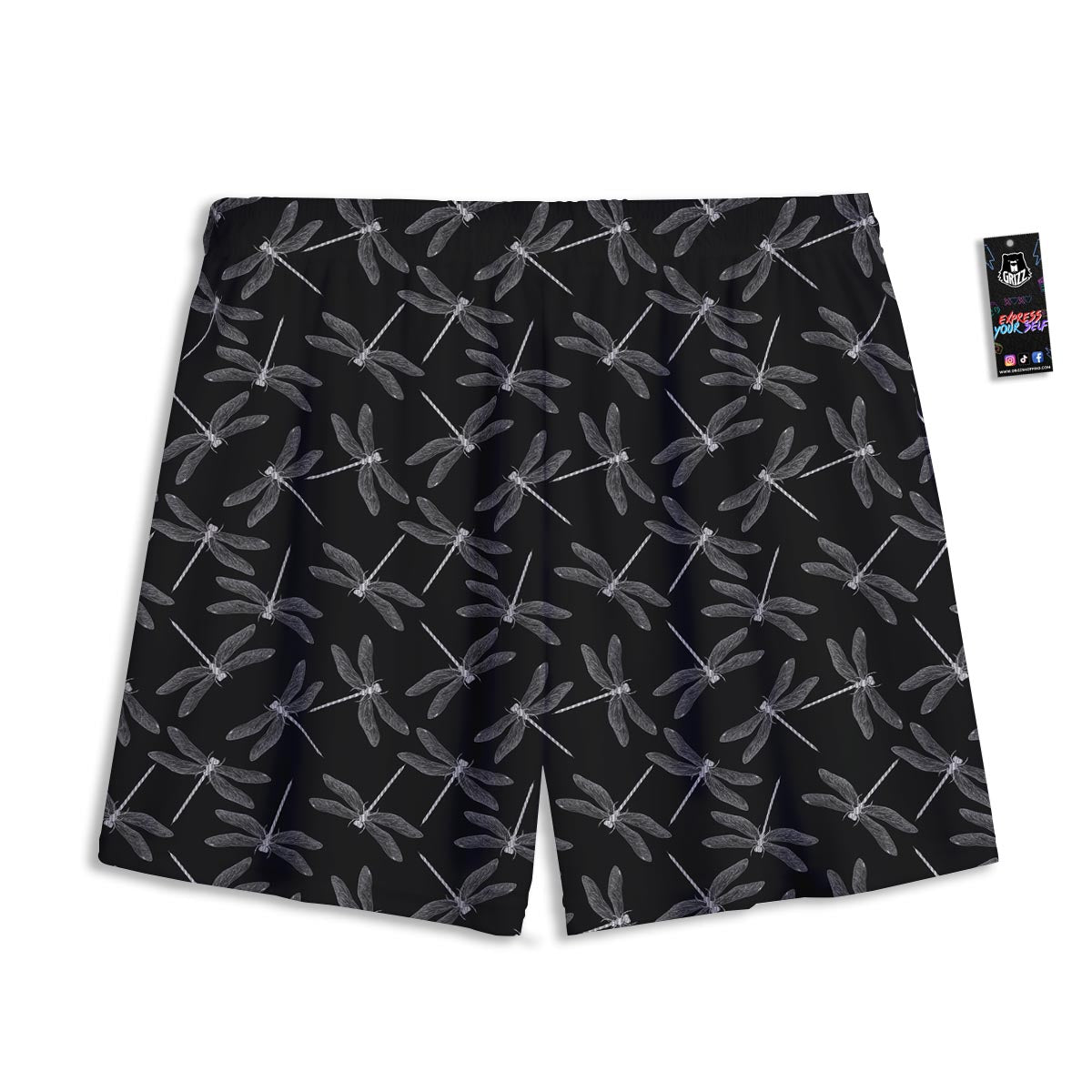 Dragonfly Black Print Pattern Mesh Shorts