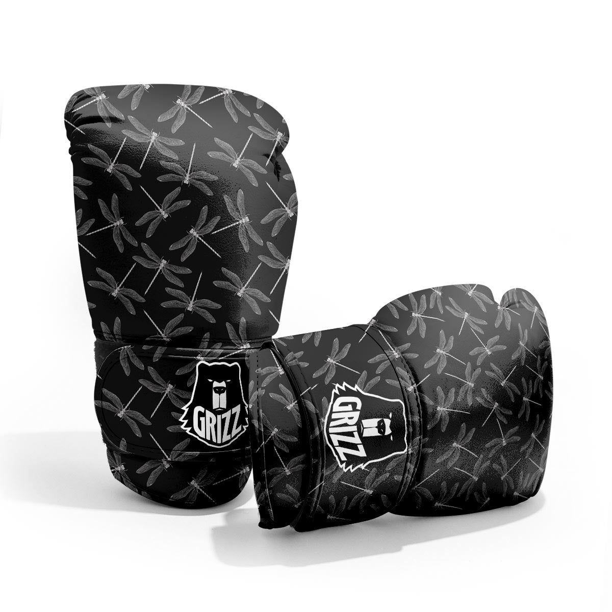 Dragonfly Black Print Pattern Pro Boxing Glove