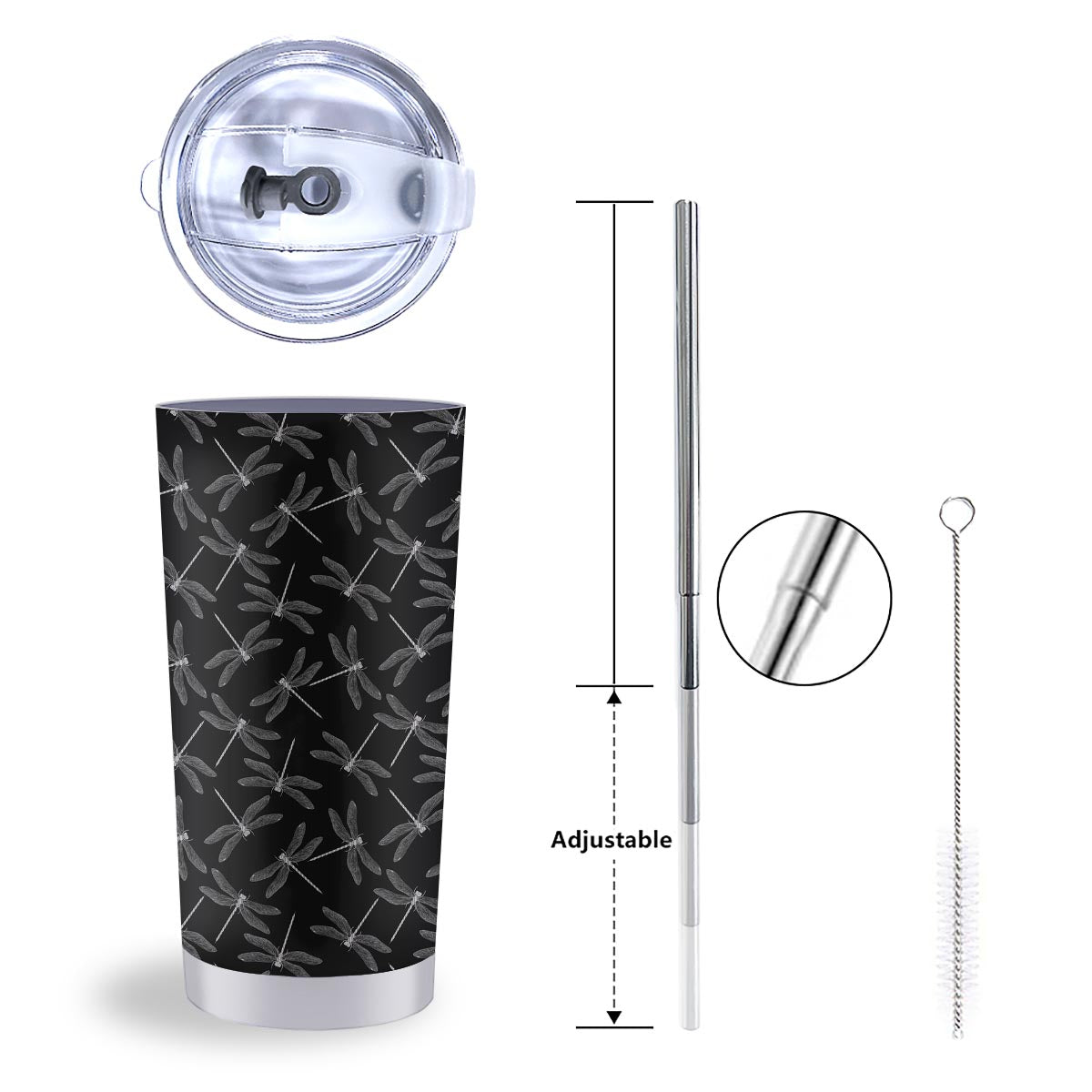Dragonfly Black Print Pattern Tumbler-grizzshop